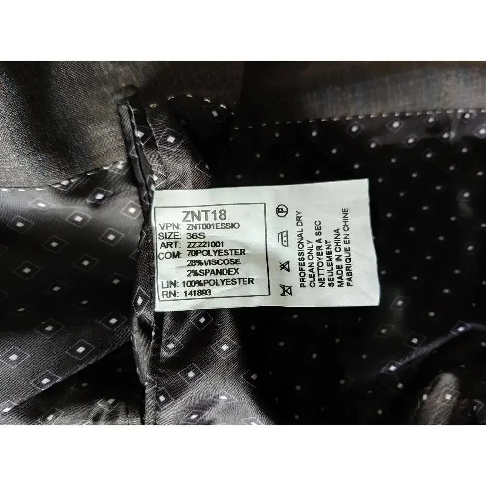 ZNT18 Active Stretch Plaid Blazer Gray Notch Collar Two Button Suit Jacket 36S‎
